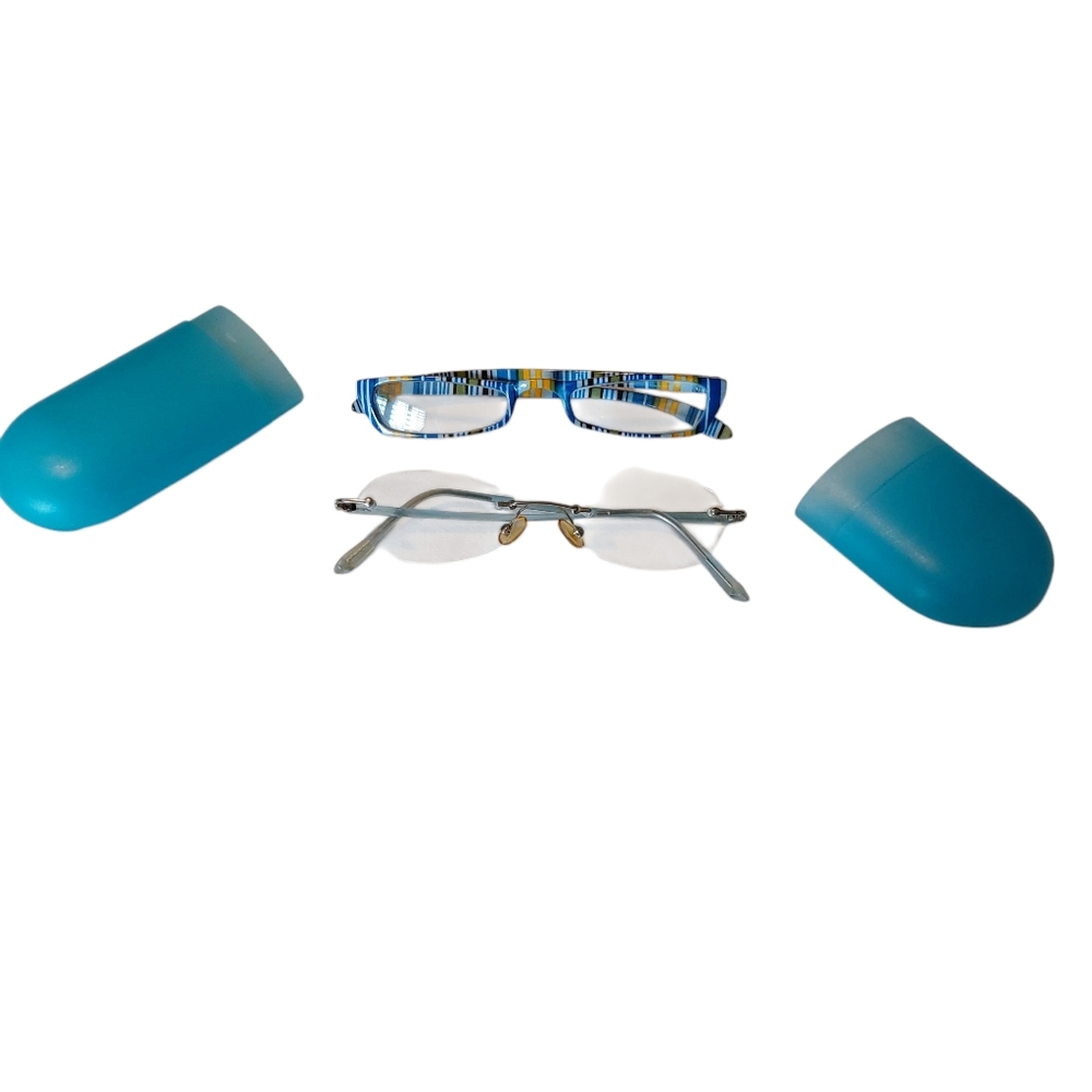 Bundle Of 2 Pairs Blue Reading Glasses with Case